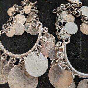Bohemian Silver-Toned Coin Sequin Dangle Drop Earrings - "Gypsy "Chandelier"